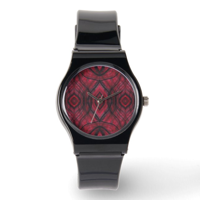 Vigilance Red Abstract Watercolor Art Watch (Front)