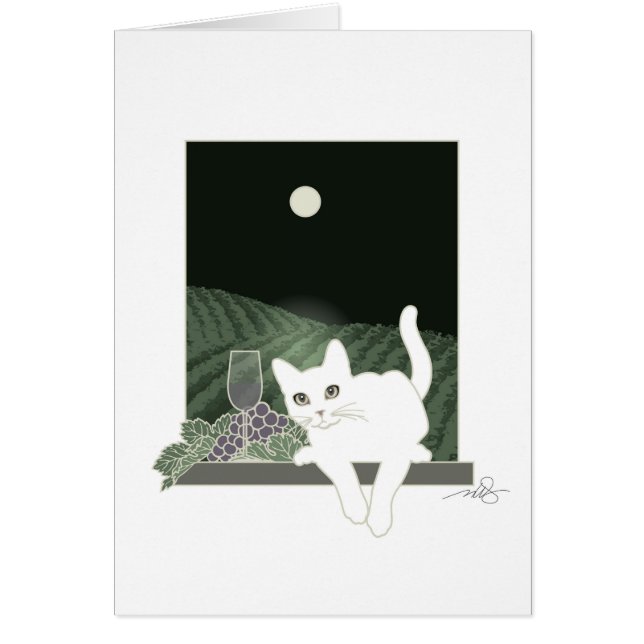 Vigne, Clair de Lune et Chat Blanc Cards (Front)