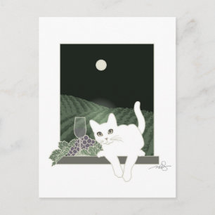 Vigne, Clair de Lune et Chat Blanc Postcard