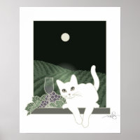 Vigne, Clair de Lune et Chat Blanc Poster