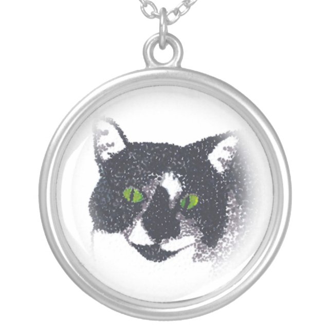 Vignette of Tuxedo Cat Face Necklace (Front)