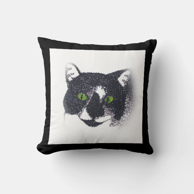 Vignette of Tuxedo Cat Face Pillow (Front)