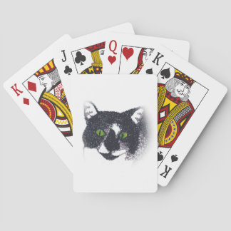 Vignette of Tuxedo Cat Face Playing Cards
