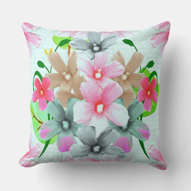 Vignette-Styled Floral Art Print Throw Pillow (Front)