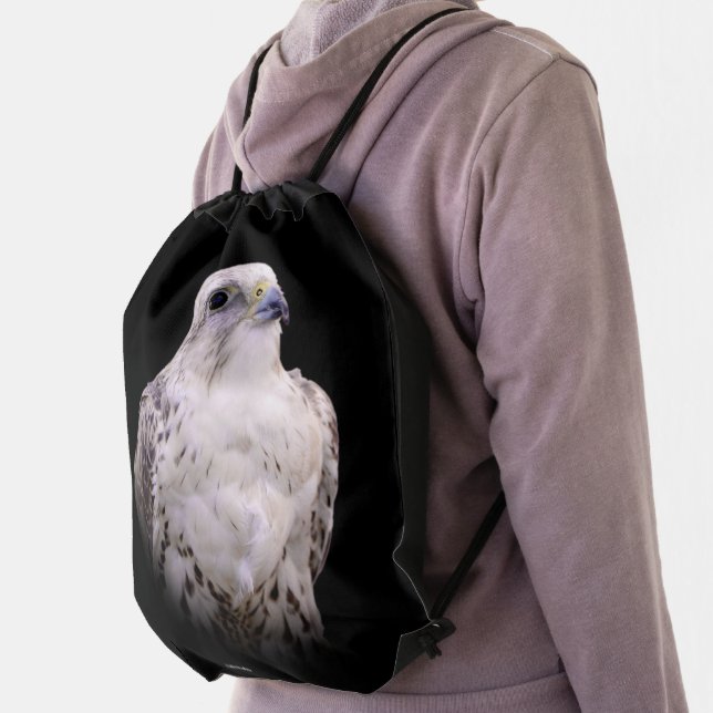 Vignetted Portrait of an Inquisitive Saker Falcon Drawstring Bag (Insitu)
