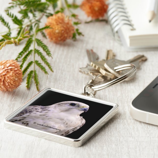 Vignetted Portrait of an Inquisitive Saker Falcon Keychain (Side)
