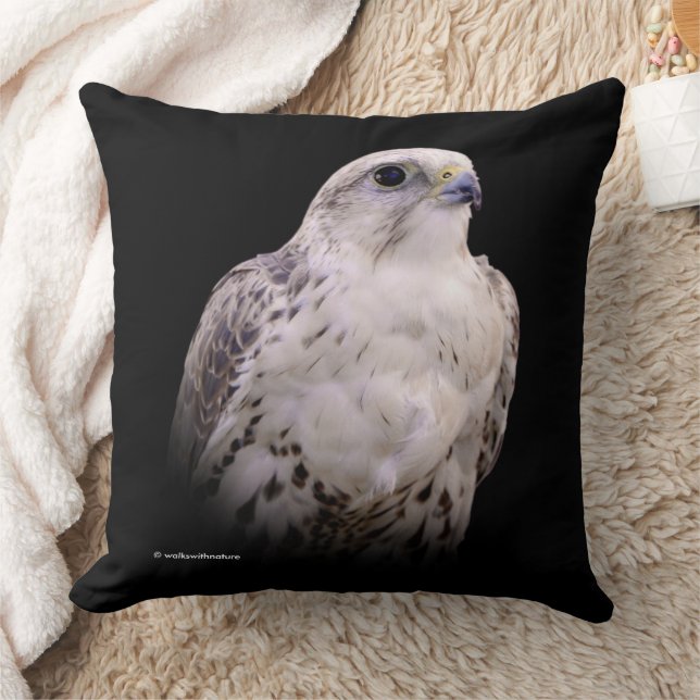 Vignetted Portrait of an Inquisitive Saker Falcon Throw Pillow (Blanket)