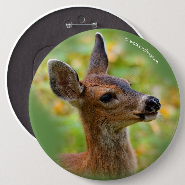 Vignetted Portrait of Smiling Blacktail Deer Fawn  Button (Front & Back)