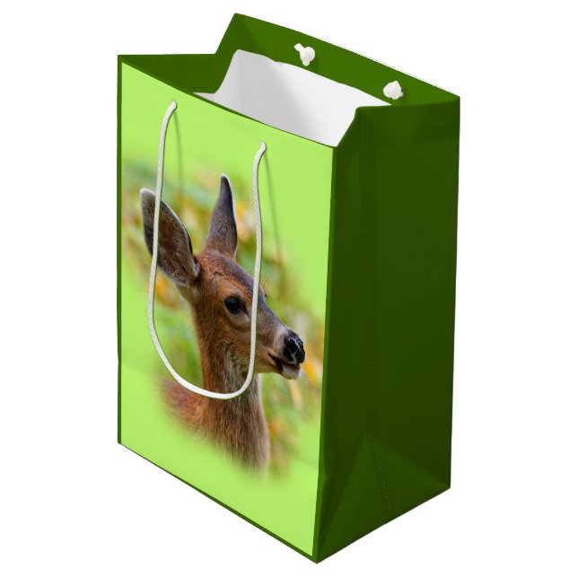 Vignetted Portrait of Smiling Blacktail Deer Fawn  Medium Gift Bag (Front Angled)