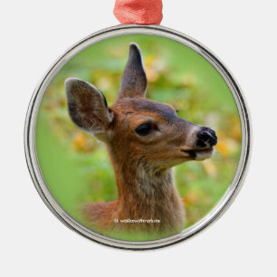 Vignetted Portrait of Smiling Blacktail Deer Fawn Metal Ornament
