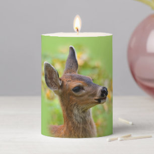 Vignetted Portrait of Smiling Blacktail Deer Fawn Pillar Candle