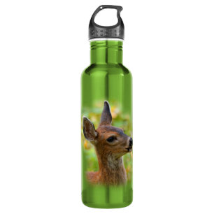 Vignetted Portrait of Smiling Blacktail Deer Fawn Stainless Steel Water Bottle