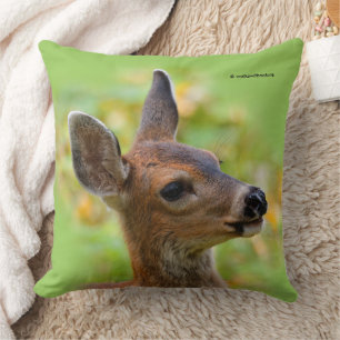 Vignetted Portrait of Smiling Blacktail Deer Fawn Throw Pillow