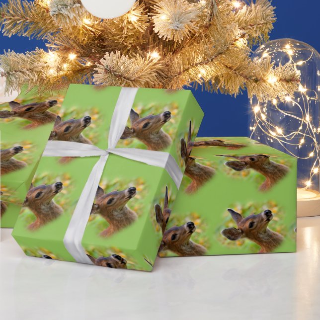 Vignetted Portrait of Smiling Blacktail Deer Fawn  Wrapping Paper (Holidays)