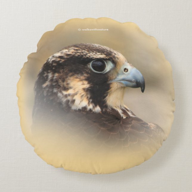 Vignetted Profile of a Peregrine Falcon Round Pillow (Front)