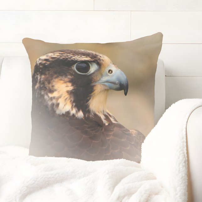 Vignetted Profile of a Peregrine Falcon Throw Pillow (Vignetted Profile of a Peregrine Falcon Throw Pillow on Couch Cover Photo)