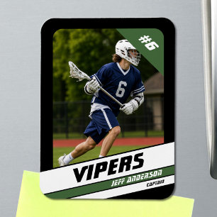 Vigorous Green Black Lacrosse Player Photo Magnet
