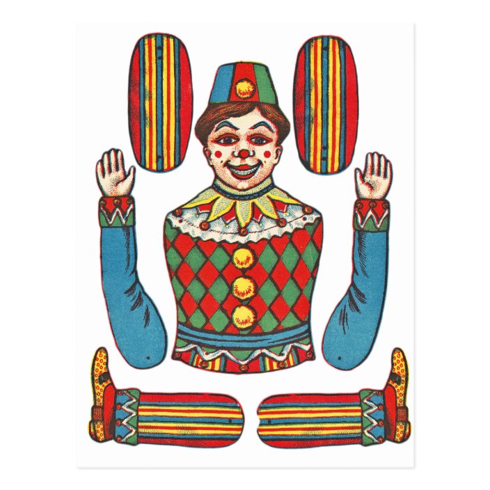 Vihtage Circus Clown Paper Cut Out Doll Postcard | Zazzle.com