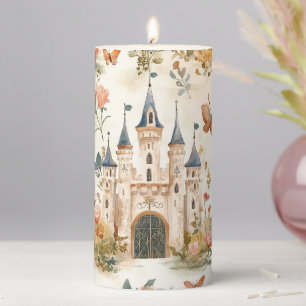 Viintage Medieval Castle Floral Fantasy Butterfly Pillar Candle