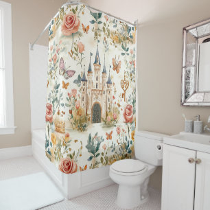 Viintage Medieval Castle Floral Whimsical Fantasy Shower Curtain