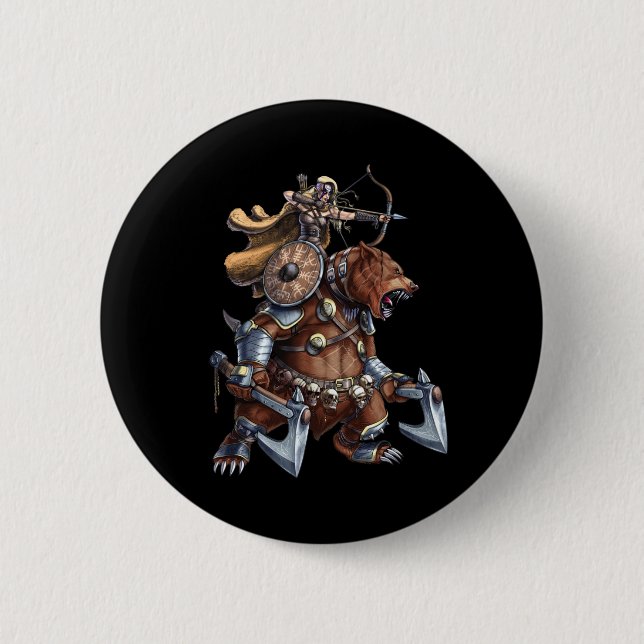 Viking Archer Riding War Bear Button (Front)