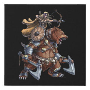 Viking Archer Riding War Bear Faux Canvas Print