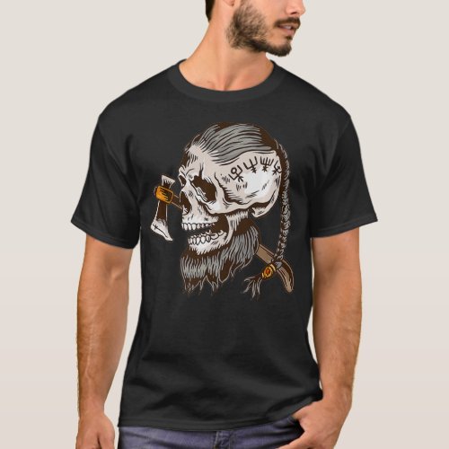 Viking Beard Braid Hatchet Skull funny teachers a T_Shirt