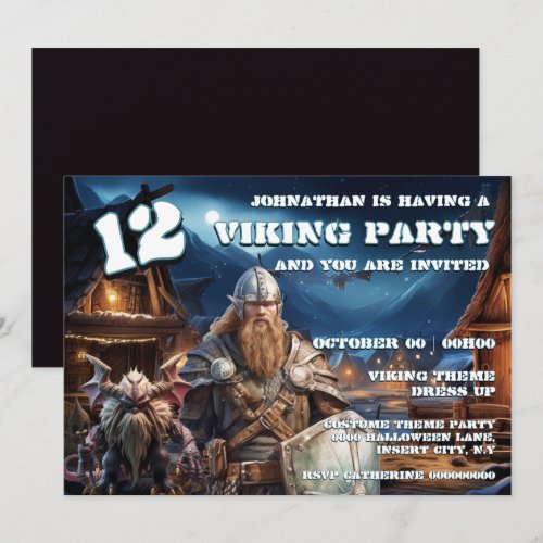 Viking Birthday Invitation Boys Warrior &amp; Demons