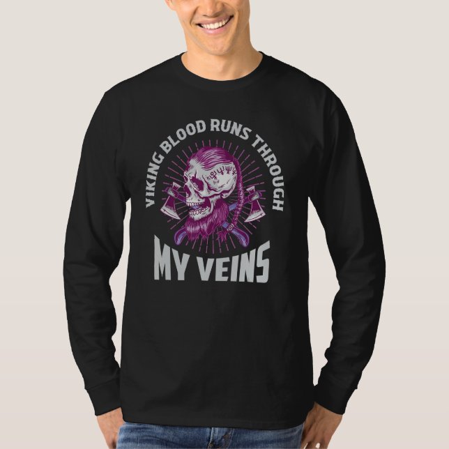 Viking Blood Runs Through My Veins Norse Odin T-Shirt (Front)