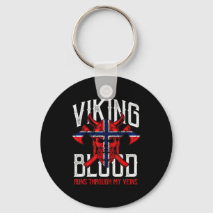 Viking Blood Skull Norwegian Flag Pride Norway Keychain