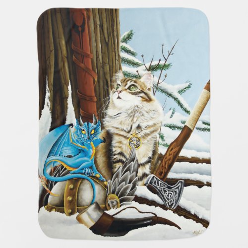 Viking Cat Blue Dragon Baby Blanket