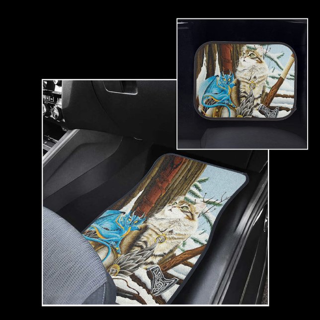 Viking Cat Blue Dragon Car Floor Mat (Creator Uploaded)
