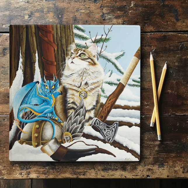 Viking Cat Blue Dragon Fantasy 3 Ring Binder (Creator Uploaded)