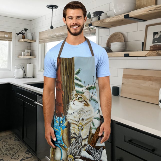 Viking Cat Blue Dragon Fantasy  Apron (Creator Uploaded)