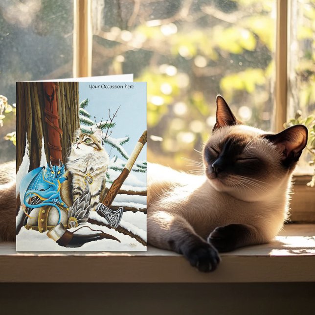 Viking Cat Blue Dragon Fantasy Card (Creator Uploaded)