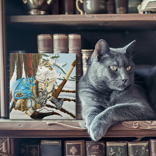 Viking Cat Blue Dragon Fantasy Ceramic Tile