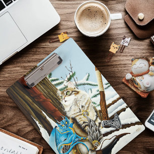Viking Cat Blue Dragon Fantasy Clipboard