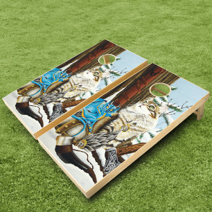 Viking Cat Blue Dragon Fantasy Cornhole Set