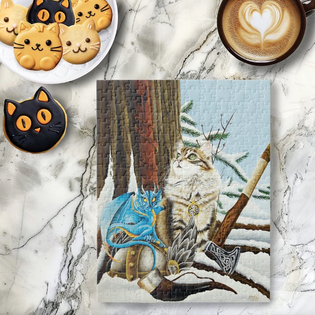 Viking Cat Blue Dragon Fantasy Jigsaw Puzzle (Creator Uploaded)