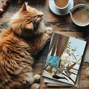 Viking Cat Blue Dragon Fantasy Notebook