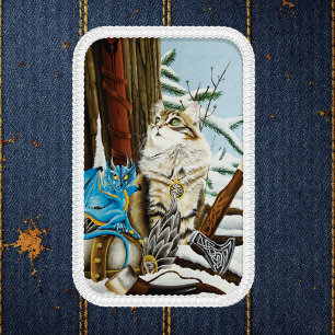 Viking Cat Blue Dragon Fantasy Patch