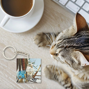 Viking Cat Blue Dragon Fantasy QR code Keychain