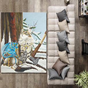 Viking Cat Blue Dragon Fantasy  Rug