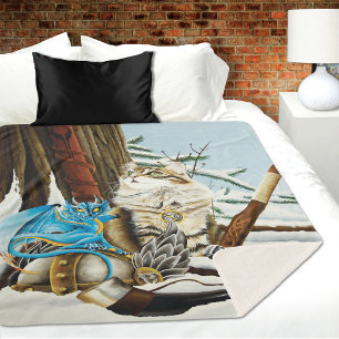 Viking Cat Blue Dragon Fantasy Sherpa Blanket