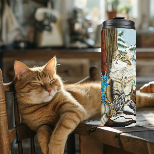 Viking Cat Blue Dragon Fantasy Thermal Tumbler