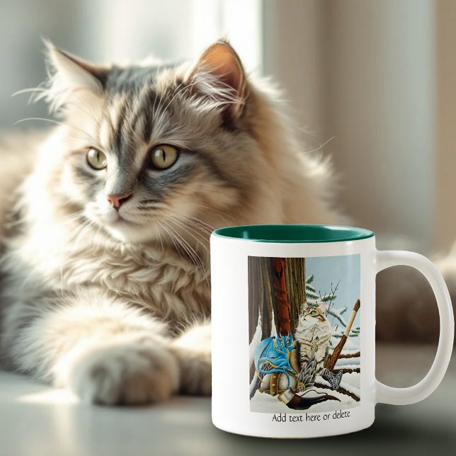 Viking Cat Blue Dragon Fantasy  Two-Tone Coffee Mug (Creator Uploaded)