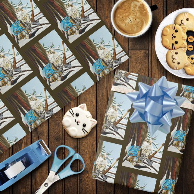 Viking Cat Blue Dragon Fantasy  Wrapping Paper (Creator Uploaded)