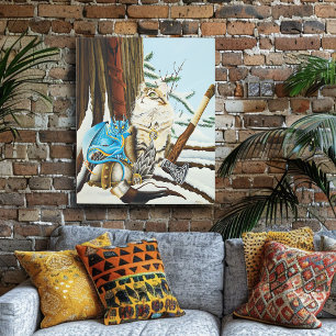 Viking Cat Blue Dragon Metal Print