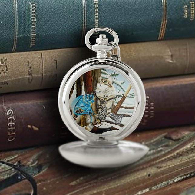 Viking Cat Blue Dragon Pocket Watch (Creator Uploaded)