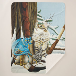 Viking Cat Blue Dragon Sherpa Blanket